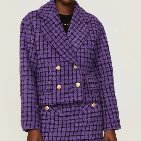 Sandro Simona Tweed Blazer Purple Black 34/XS/2 - Picture 4 of 10